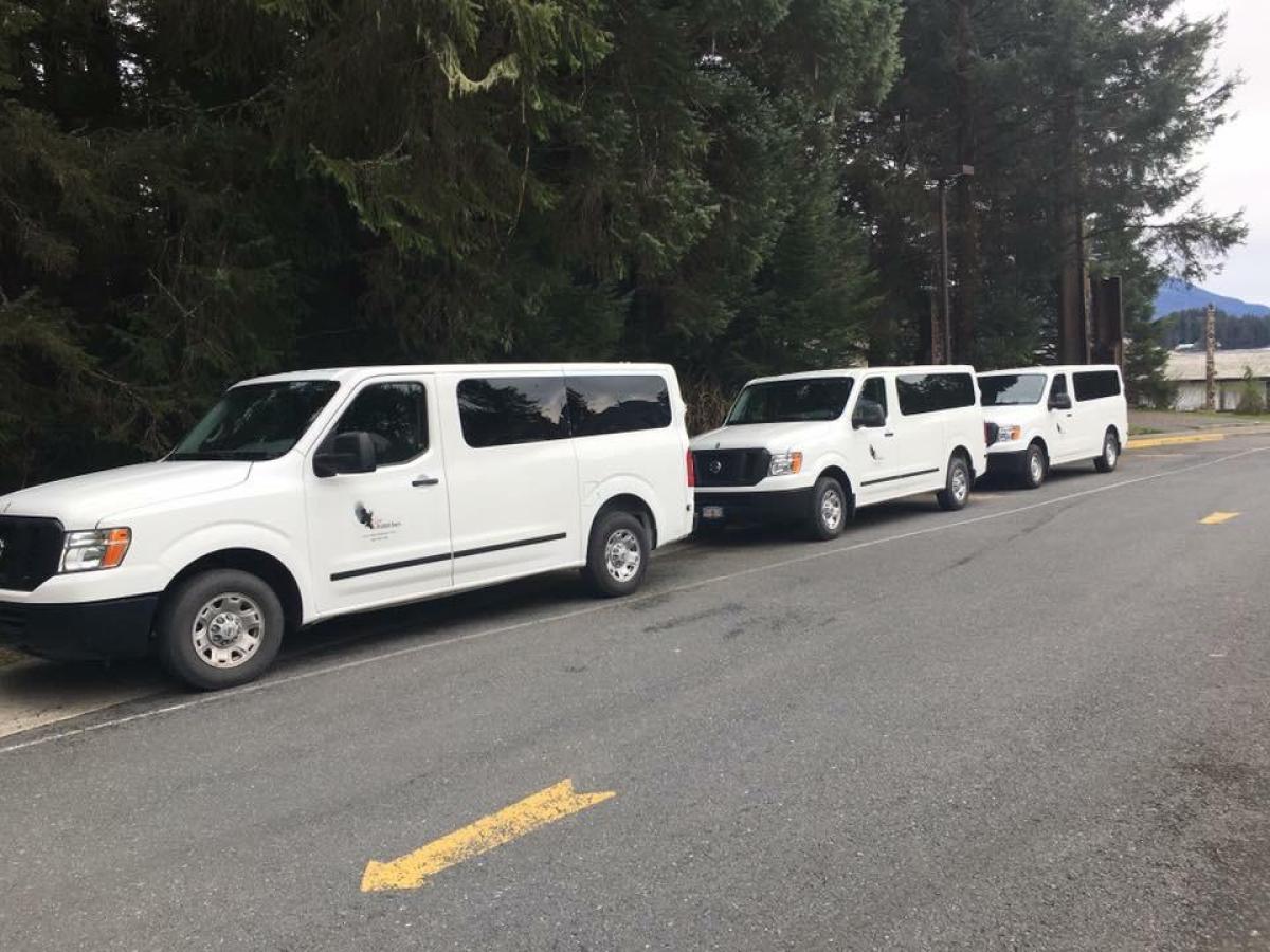 Three white vans waiting for tourists