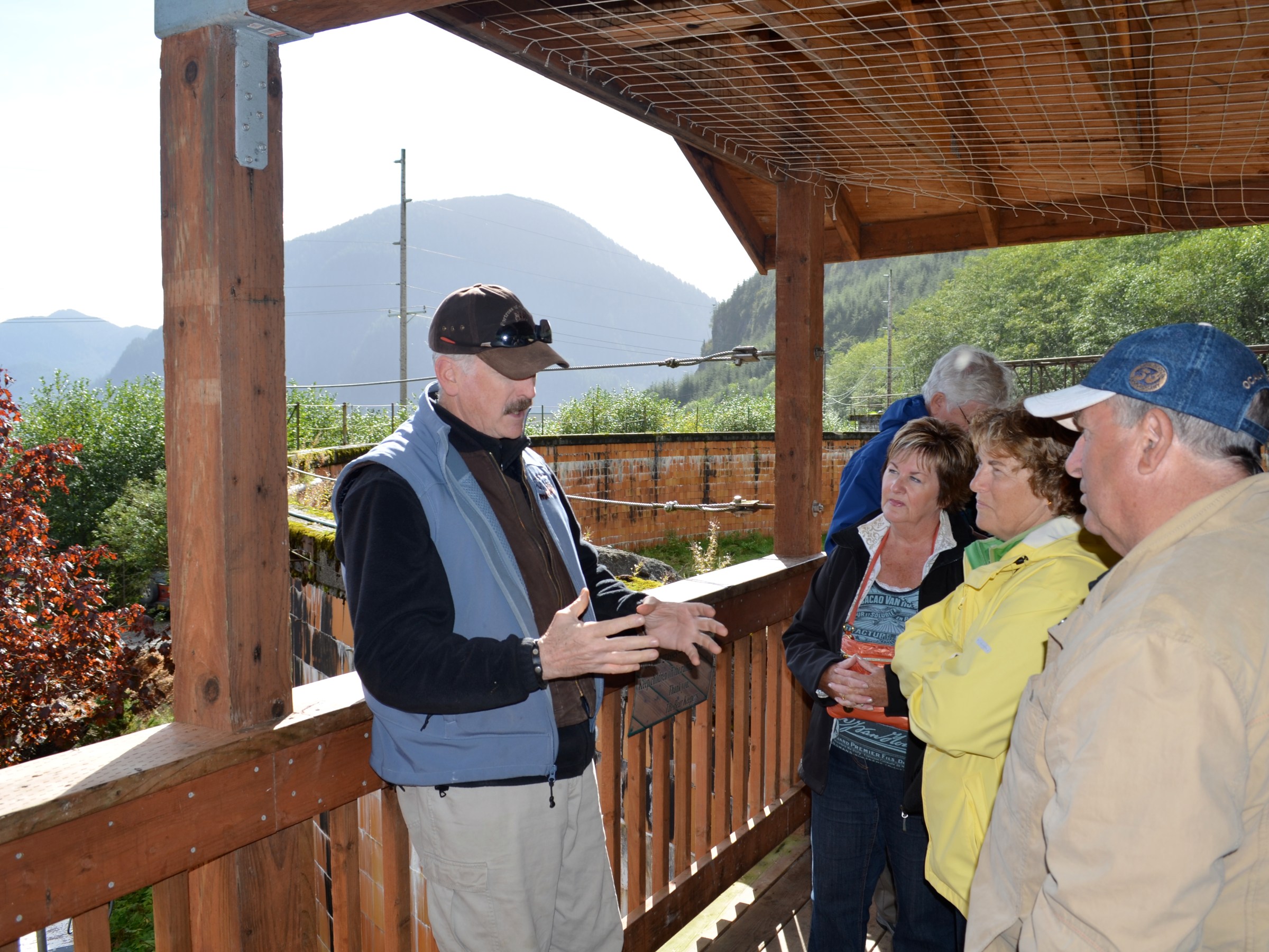 Tour guide telling stories to audience